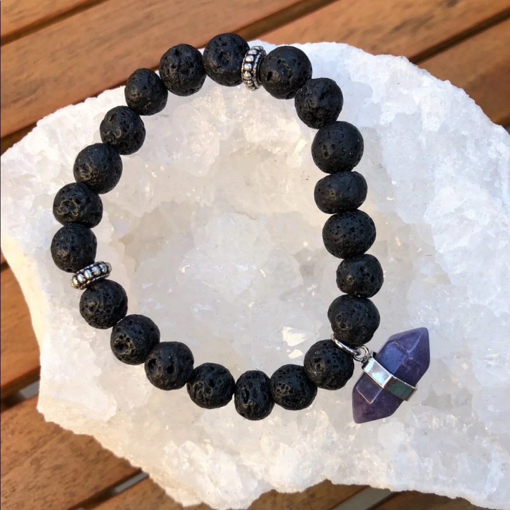 Semi Precious Stone Amethyst lava stone bracelet - Picture 2 of 3
